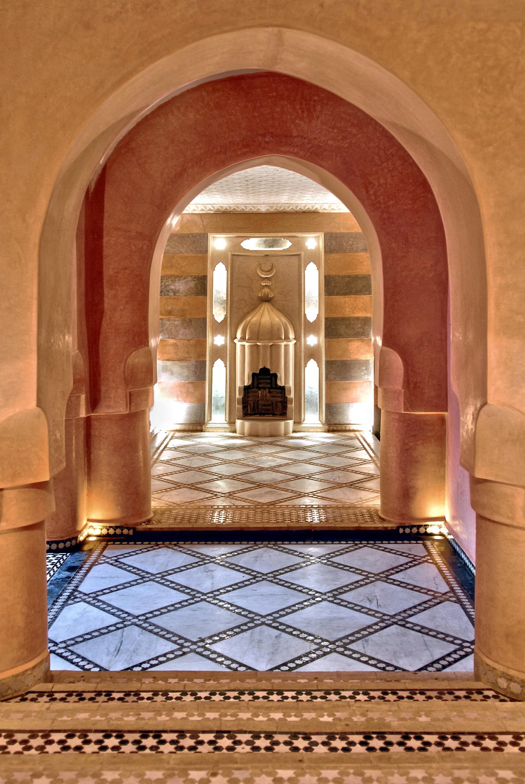 Beautiful Moroccan architecture highlighting traditional arches and intricate tile patterns.